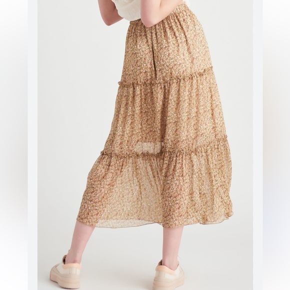 Dex Floral Tiered Maxi Skirt in Beige and Light Brown - Picture 2 of 6